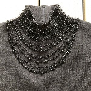 Grace Elements sleeveless beaded mock neck silk blend black knit top Size L